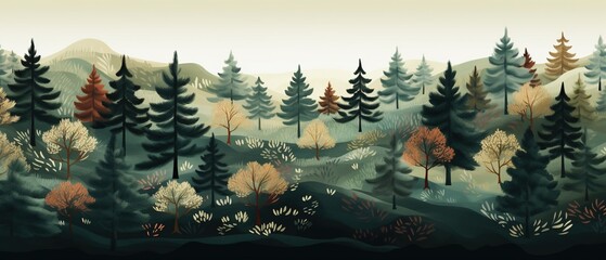 Forest with pine trees. Beautiful forest for background. - obrazy, fototapety, plakaty