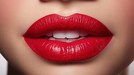 Obraz premium Closeup image of lips with red lipstick. Sexy red lips. Closeup photo of lips.