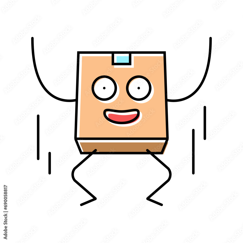 Aufkleber jump cardboard box character color icon vector. jump cardboard box character sign. isolated symbol i