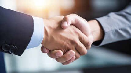Business person handshake for agreement and success