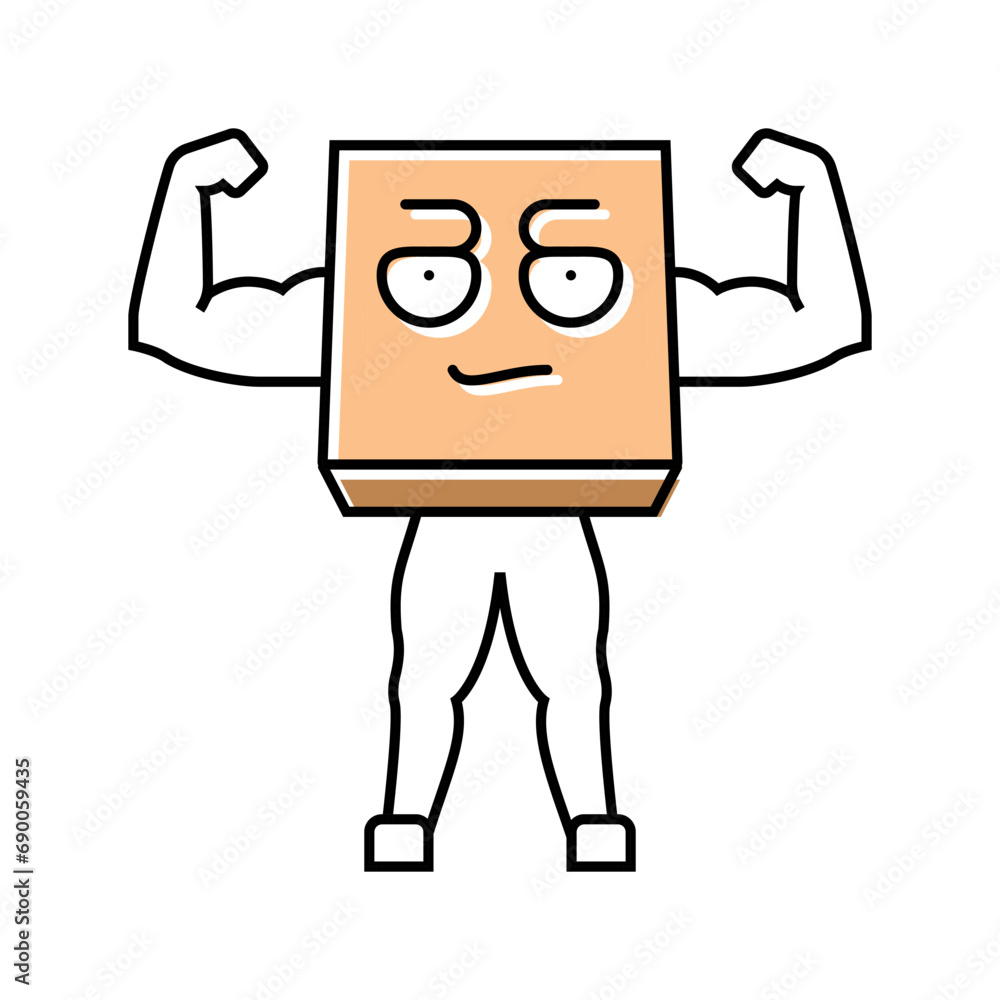 Poster strong cardboard box character color icon vector. strong cardboard box character sign. isolated symb