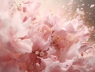 Abstract floral background with whirlwind pastel pink flowers and petal around