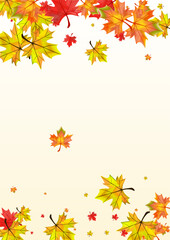 Naklejka na ściany i meble Autumnal Leaf Background Beige Vector. Leaves Canadian Illustration. Brown Flying Plant. Abstract Floral Card.