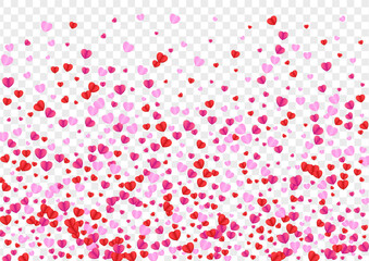 Pink Confetti Background Transparent Vector. Amour Backdrop Heart. Tender Drop Pattern. Red Heart Celebration Illustration. Violet Gift Frame.