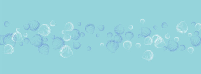 Ultramarine Scallop Background Blue Vector. Clam Isolated Wallpaper. Coastal Design. Navy Shellfish Cartoon Textile Card.