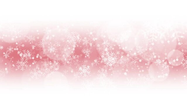 Pink winter Christmas background with falling white snowflakes and snow. Loop holiday motion graphic.