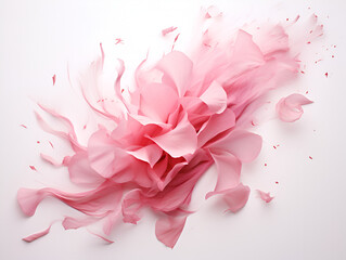 Abstract whirlwind with soft pink petal flowers on white background