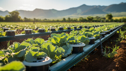 Agricultural Innovation: Precision irrigation systems and smart farming practices contributing to efficient water use in agriculture. - obrazy, fototapety, plakaty