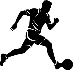 Fototapeta na wymiar Soccer player silhouette icon in black color. Vector template for laser cutting wall art.