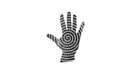 Hand print with spiral, black isolated silhouette
