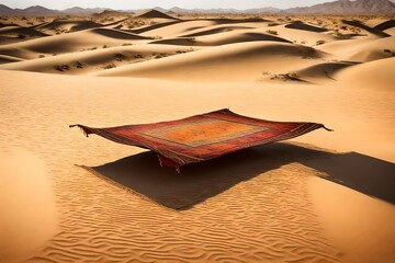 Fototapeta na wymiar Magical flying carpet in a desert 