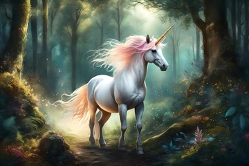Obraz na płótnie Canvas Unicorn in magical forest