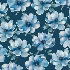 Blue watercolour flowers patter design. Floral wallpaper