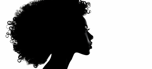a silhouette of a woman with an afro hair style - obrazy, fototapety, plakaty