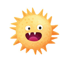 Cute cartoon of happy Coronavirus or bacteria. Isolated on transparent background