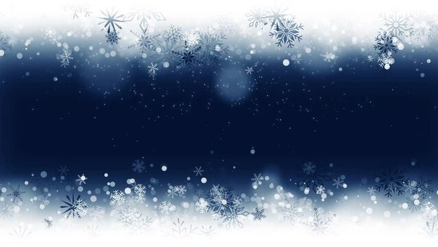 Abstract Christmas dark blue background with white snowflake borders and copy space in the center. Looped motion graphic