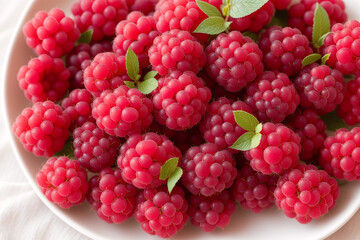 delicious Raspberry in a bowl on a white background, close-up. Healthy food concept. Generative AI