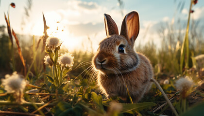 Fototapeta premium Recreation of cute rabbit staring in the field