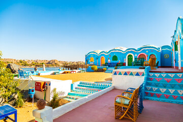 Fototapeta na wymiar Colorful bright houses of a Nubian village.
