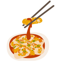 Korean food tteokbokki illustration, Korean food elements in winter