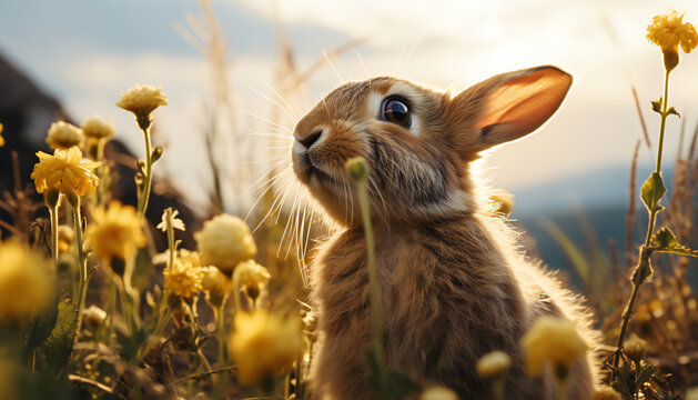 Recreation of nice rabbit staring in the field