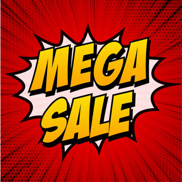 Mega Sale Banner Template Vector, Red comics banner
