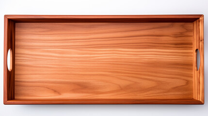 One empty wooden tray isolated on white, AI Generative.
