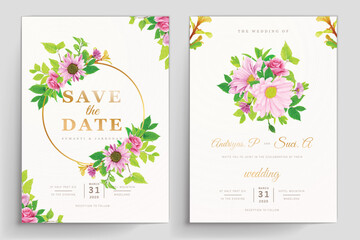 pink floral hand drawn arrangement invitation card design