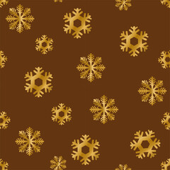 Gold snowflakes at seamless pattern on brown background