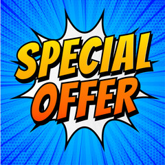 Special offer comics banner sale, Blue banner sale, Mega offer sale