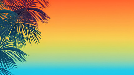 Fototapeta na wymiar Tropical palm leaves in a bright gradient, holographic colors. A place for the text.