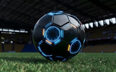 futuristic soccer ball on grass