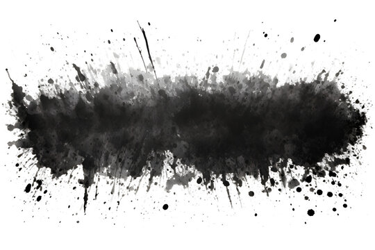 black watercolour paint splatter grunge texture isolated on transparent background - Design element PNG cutout