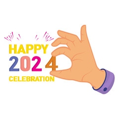 Human Hand Holding 2024 Digits concept, Twenty Twenty four with Palm vector icon design, Happy New Year 2024 Symbol, HNY Wishes Sign, New Years Eve celebration Element stock illustration