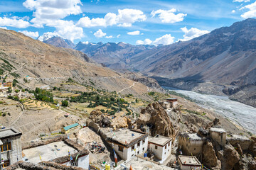 panoramic view of dhankar monastery in spiti valley, india