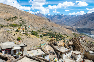 Fototapeta na wymiar panoramic view of dhankar monastery in spiti valley, india