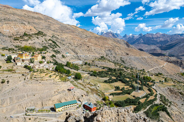 panoramic view of dhankar monastery in spiti valley, india
