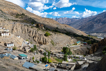 panoramic view of dhankar monastery in spiti valley, india