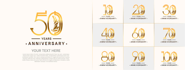 set of anniversary logotype golden and black color and ornament for special celebration event