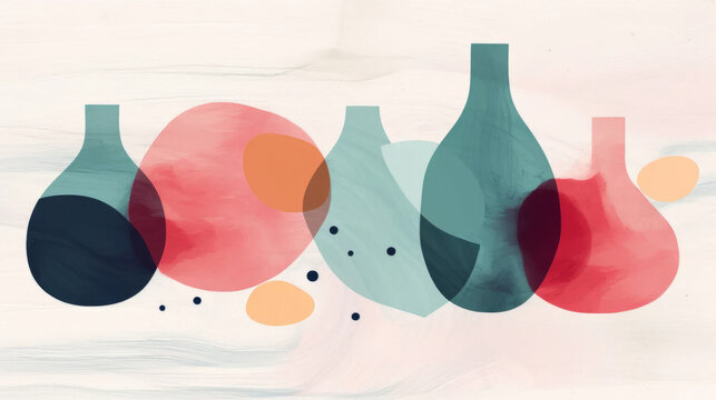 Wine bottles. Wine minimalistic illustrations. Wine Bottle and glass. Bright colors. Watercolor art
