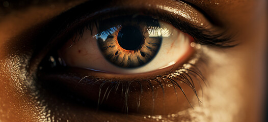 a close up of a man's eye with a green eye - obrazy, fototapety, plakaty