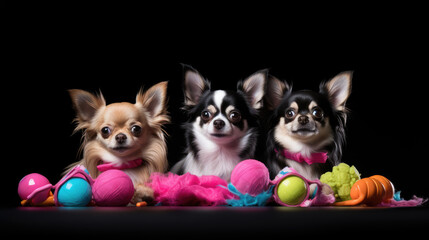 Chihuahuas with pet toys