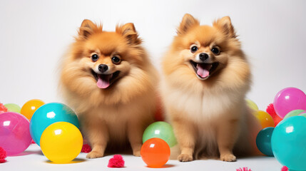 Pomeranians with pet toys