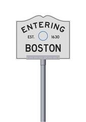 Vector illustration of the entering Boston (Massachusetts) city road sign on metallic post - 690082038