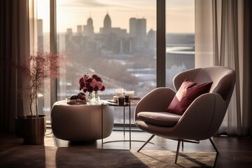 A burgundy chair in beautiful modern living room