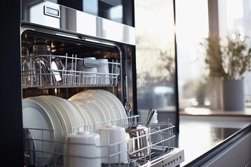 Detail of Slimline dishwasher in modern kitchen
