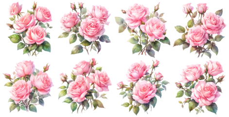 pink rose watercolor illustration clipart. Generative AI