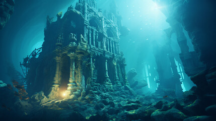 Ruins of an old historical legendary city under water