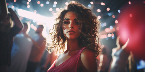 Girl at disco party. ai generative