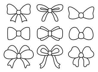 Simple hand-drawn bow collection. Vector bowknot. Set of bowtie. Isolated objects on white background.